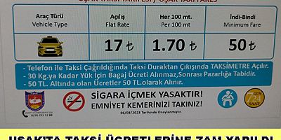 UŞAK’TA TAKSİ ÜCRETLERİNE ZAM YAPILDI