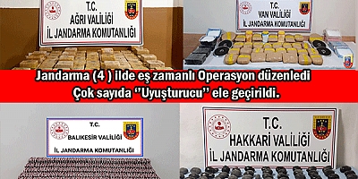 Jandarma (4 ) ilde eş zamanlı Operasyon düzenledi çok sayıda uyuşturucu ele geçirildi. 
